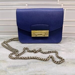 FURLA Navy Blue Crossbody With Gold Chain Strap